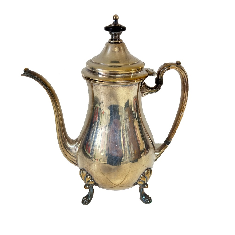 Vintage Crescent Silverplate Coffee Pot Ornate Footed Tea Pot Mid Century 12"